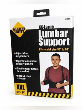 Western Safety Men Lumbar Support Belt XXL Adjustable Work Back Brace 56-64